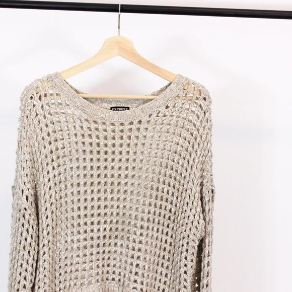 *Express Large Open Knit Beige Sweater - Picture 5 of 8